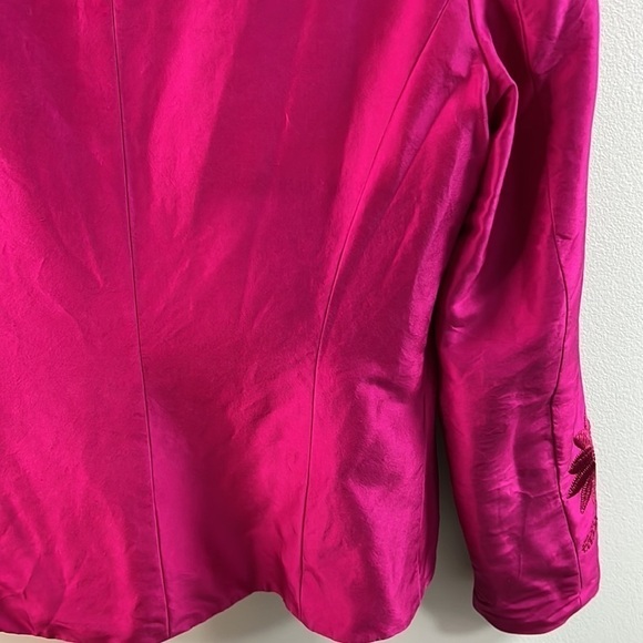 100 % Silk Peck & Peck Blazer Womens Size 2 Lined Floral Embroidery Jacket - Picture 8 of 11